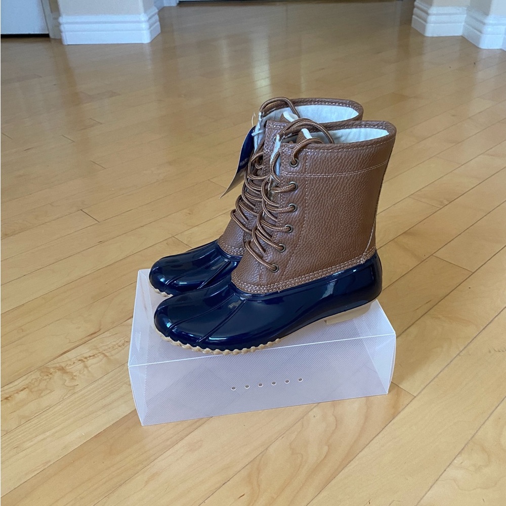 JBU by JAMBU WOMENS NAVY/TAN MAPLEWOOD WATERPROOF DUCK BOOTS SIZE 8 - Picture 2 of 9